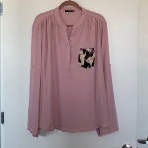 Blush pink blouse with Leopard print pocket